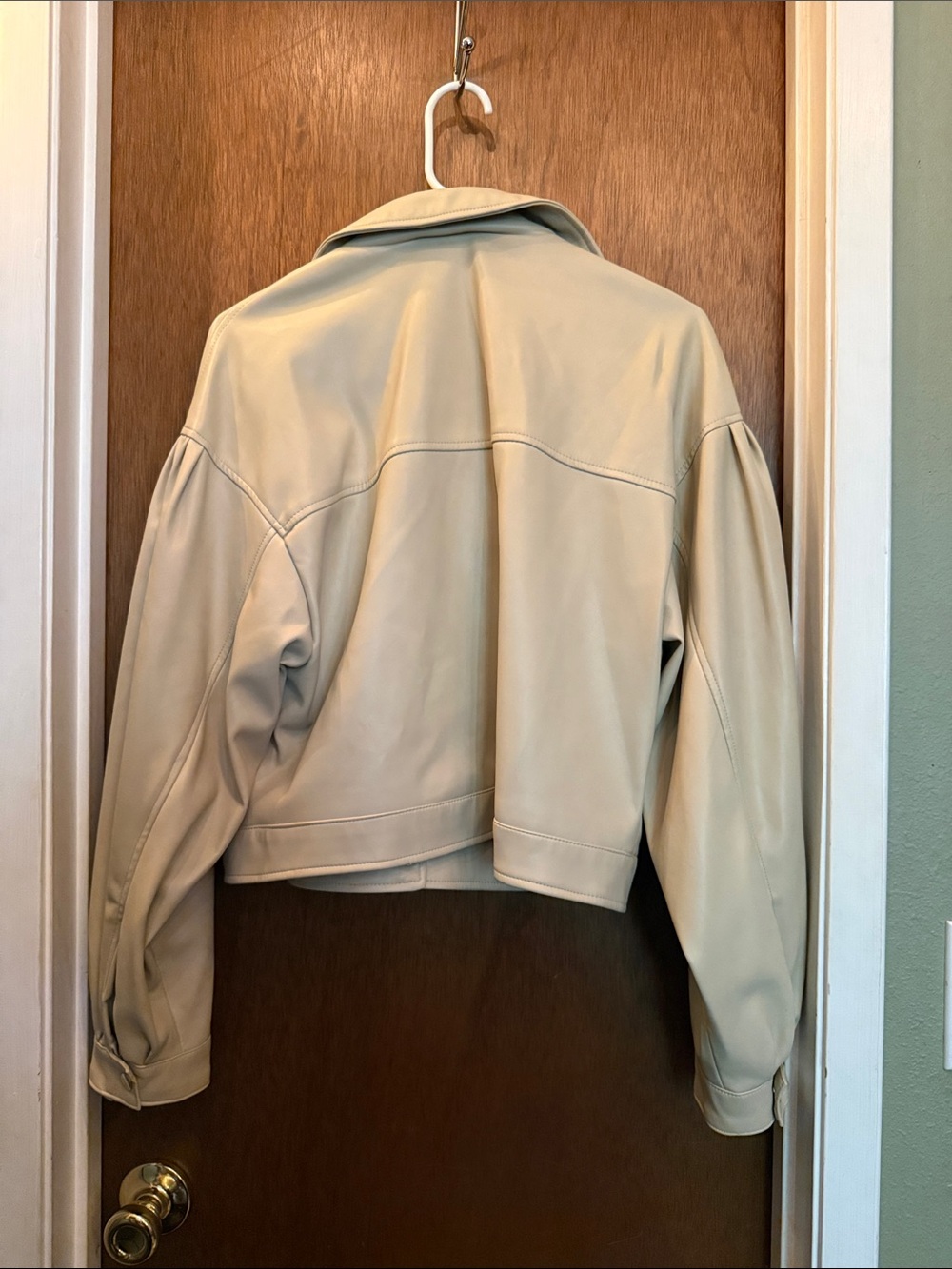 T Tahari Cream Faux Leather Button-Front Jean Jacket - Picture 2 of 7